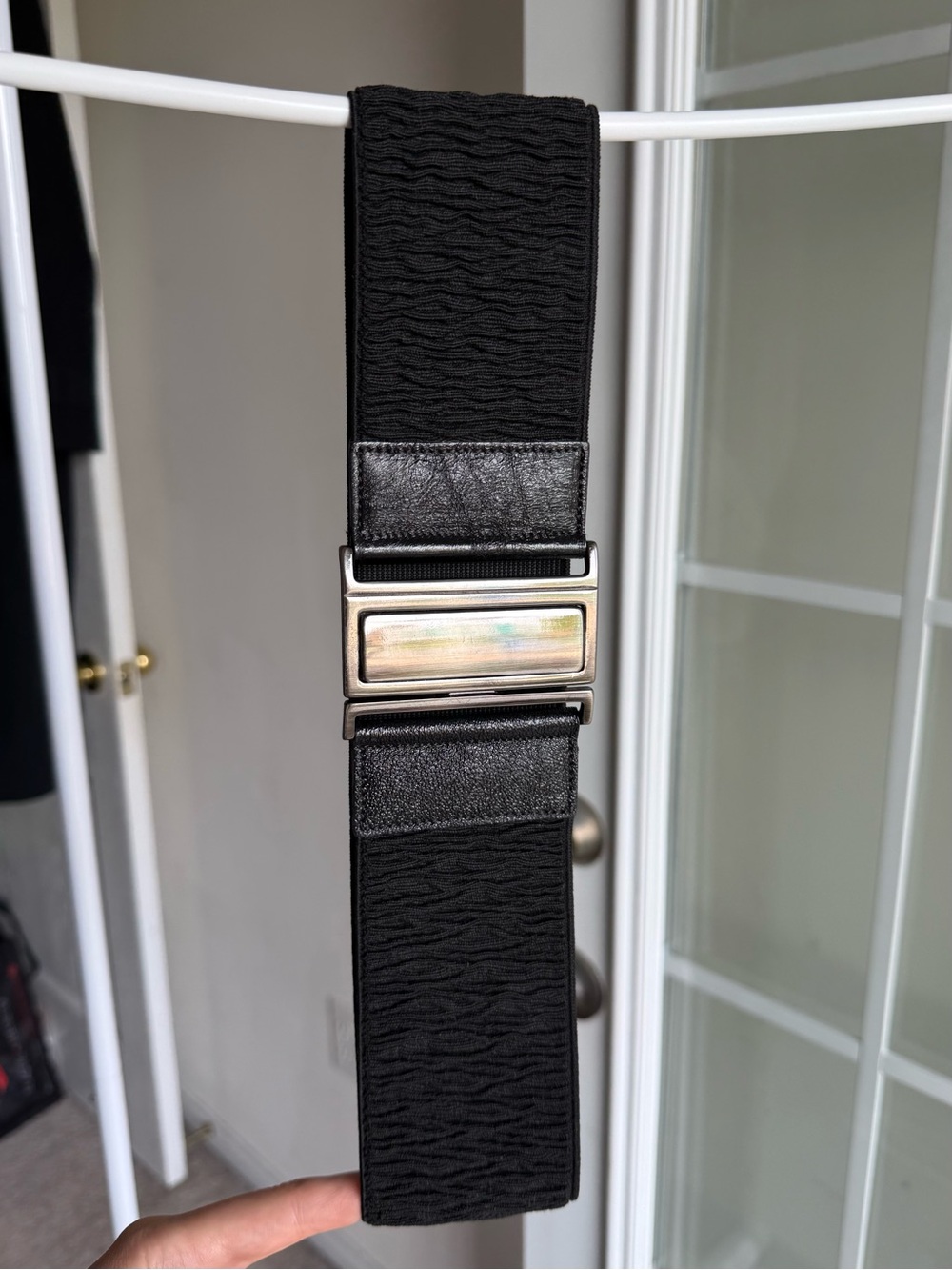 Black Elastic Waist Belt with Metallic Buckle